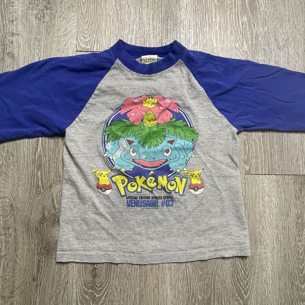 Vintage Pokemon Venusaur T-Shirt 1999 3/4 Sleeve Made In USA Size Small  6-7